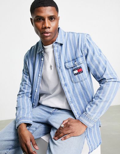 Chemise en jean à logo drapeau et rayures - indigo - Tommy Jeans - Modalova