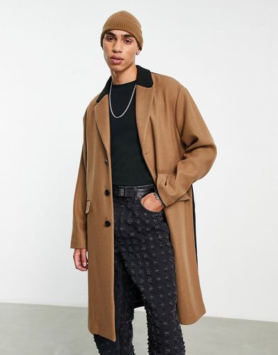 Manteau non doublé en laine mélangée color block - Taupe et noir - Topman - Modalova