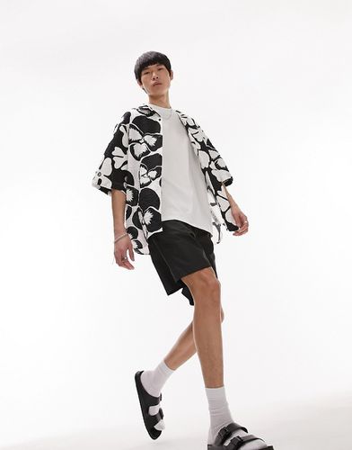 Chemise à fleurs texturée ultra oversize à manches courtes et revers - Noir et blanc - Topman - Modalova