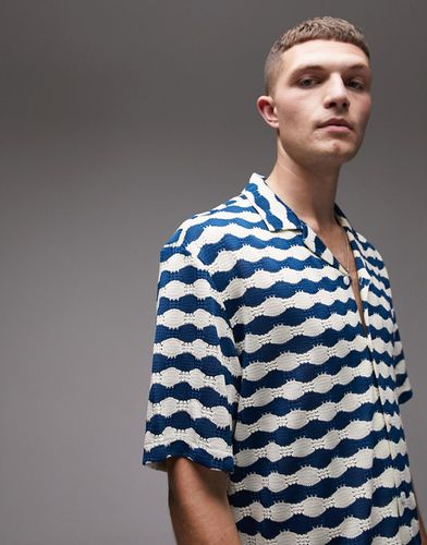 Chemise à manches courtes en crochet - Bleu/blanc - Topman - Modalova