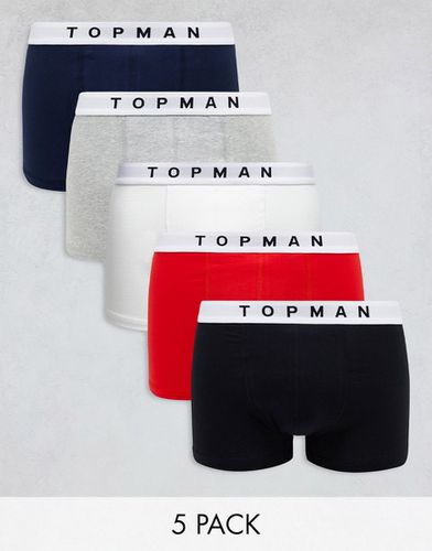 Lot de 5 boxers - Noir, gris chiné, bleu marine, blanc et rouge - Topman - Modalova