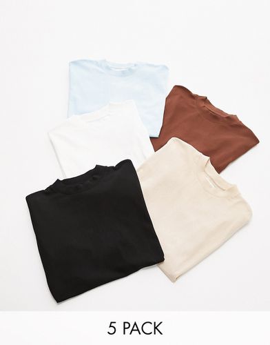 Lot de 5 t-shirts oversize - Noir, blanc, taupe, marron et bleu - Topman - Modalova