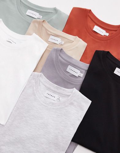 Lot de 7 t-shirts classiques - Noir, blanc, sauge, taupe, gris, rouille, gris polaire chiné - Topman - Modalova