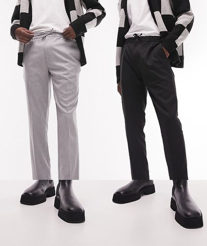 Lot de 2 pantalons habillés skinny avec taille élastique - Noir et gris - Topman - Modalova