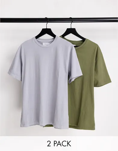 Lot de 2 t-shirts oversize - Kaki délavé et gris délavé - Topman - Modalova