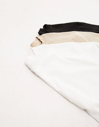 Lot de 3 t-shirts oversize - Noir/blanc/taupe - Topman - Modalova