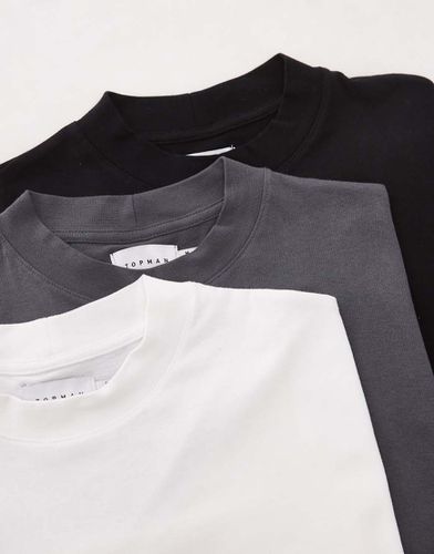 Lot de 3 t-shirts oversize - Noir/blanc/anthracite - Topman - Modalova