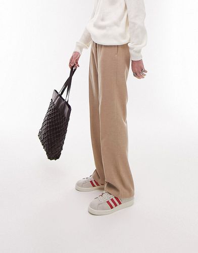 Pantalon ample en laine mélangée à taille élastique - Taupe - Topman - Modalova