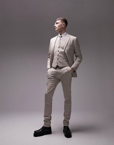 Pantalon de costume texturé super skinny à chevrons - Taupe - Topman - Modalova