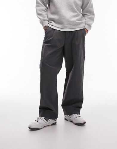 Pantalon large de qualité supérieure à taille froncée - Anthracite - Topman - Modalova