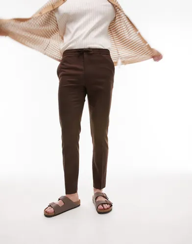 Pantalon skinny habillé avec taille élastique - Marron - Topman - Modalova