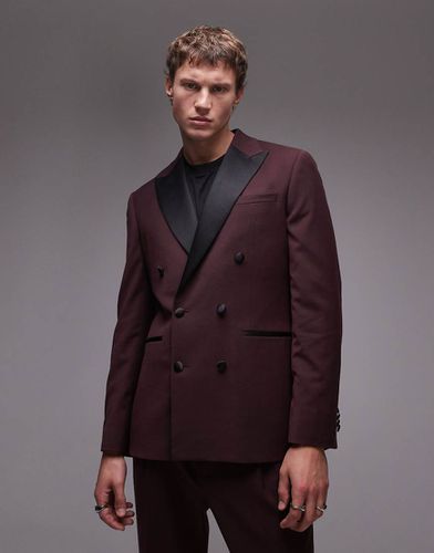 Premium - Veste de smoking ajustée en laine mélangée - Bordeaux - Topman - Modalova