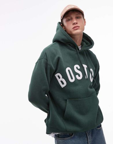 Sweat à capuche oversize avec broderie Boston en maille chenille - délavé - Topman - Modalova