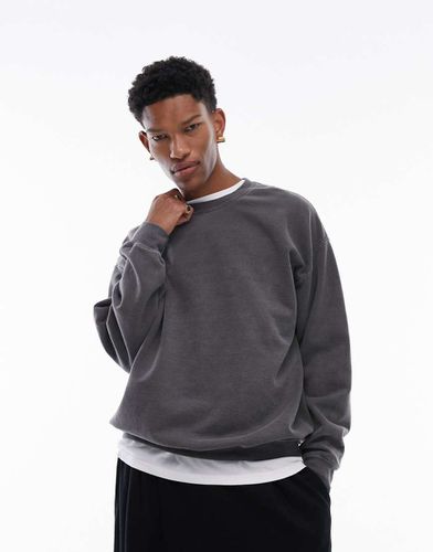 Sweat-shirt oversize - Noir délavé - Topman - Modalova