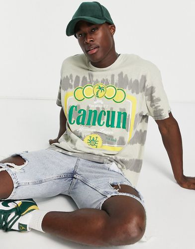 T-shirt oversize à rayures tie-dye et imprimé Cancun - Topman - Modalova