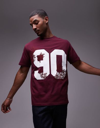 T-shirt oversize de qualité supérieure avec imprimé 90 à fleurs et broderie - Bordeaux - Topman - Modalova