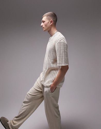 T-shirt oversize en maille crochet texturée - Écru - Topman - Modalova