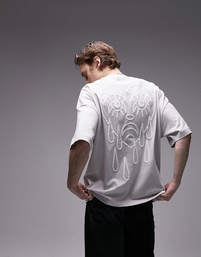 T-shirt ultra oversize avec imprimé caur style tatouage à l'avant et au dos - Topman - Modalova
