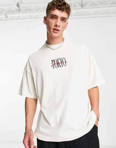 T-shirt ultra oversize avec inscription Tokyo brodée - Écru - Topman - Modalova
