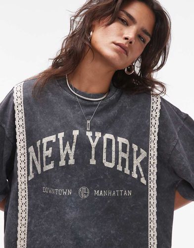 T-shirt oversize imprimé New York et finition en dentelle - foncé - Topshop - Modalova