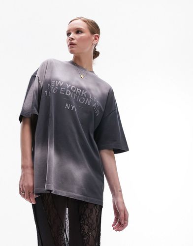 T-shirt oversize imprimé New York vaporisé - Anthracite - Topshop - Modalova