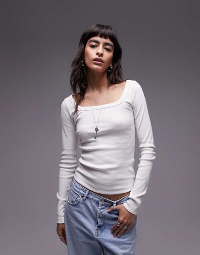 Top manches longues à encolure carrée - Écru - Topshop - Modalova