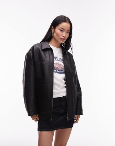 Veste zippée en imitation cuir style années 80 avec poches plaquées - Topshop - Modalova