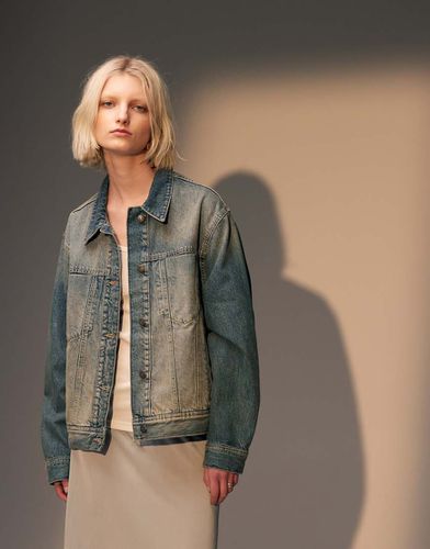 Veste en jean coupe carrée - Vert effet sali - Topshop - Modalova