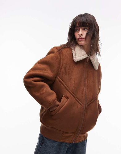 Bomber en daim synthétique et imitation peau de mouton - Topshop - Modalova