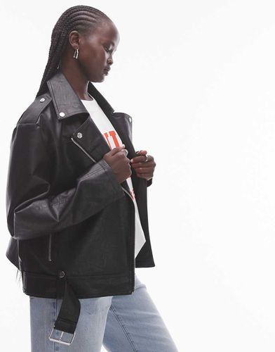 Blouson en similicuir style motard - délavé - Topshop - Modalova