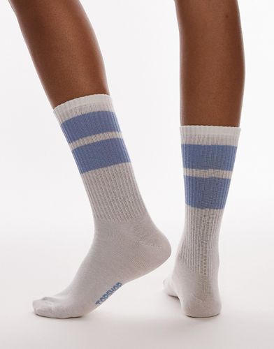 Chaussettes de sport côtelées à rayures bleu clair - Blanc - Topshop - Modalova