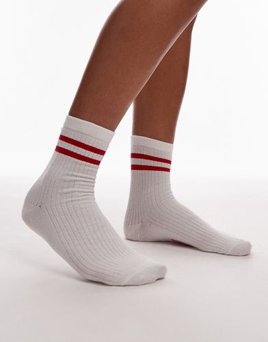 Chaussettes de sport côtelées à rayures rouges - Blanc - Topshop - Modalova
