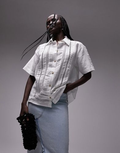 Chemise manches courtes avec empiècements en maille échelle - Ivoire - Topshop - Modalova