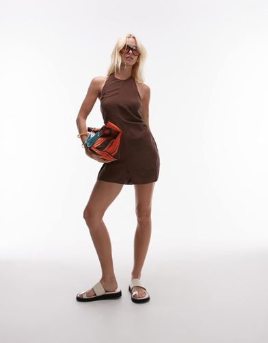 Combishort en cupro  dos nu - Chocolat - Topshop - Modalova