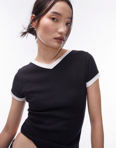 Everyday - T-shirt long à col V et bords contrastants - Topshop - Modalova