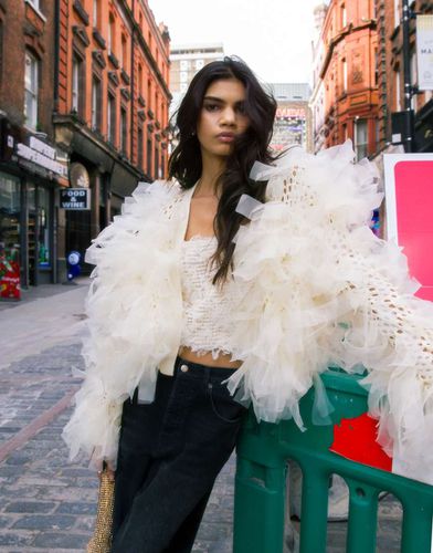 Gilet en maille et en organza - Ivoire - Topshop - Modalova