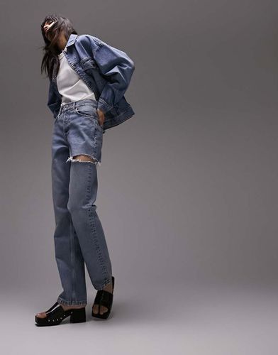 Jean dad déchiré sur le côté - délavé - Topshop - Modalova