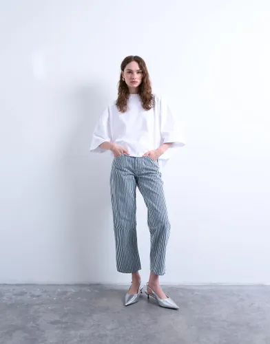 Jean droit court taille mi-haute  rayures - Topshop - Modalova