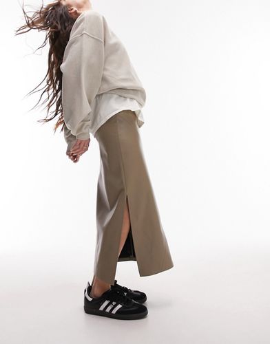 Jupe mi-longue minimaliste imitation cuir - Fauve - Topshop - Modalova