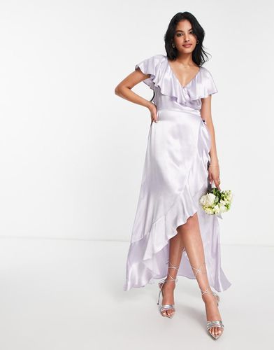 L'invitée - Robe portefeuille en satin à volants - Lilas - Topshop - Modalova