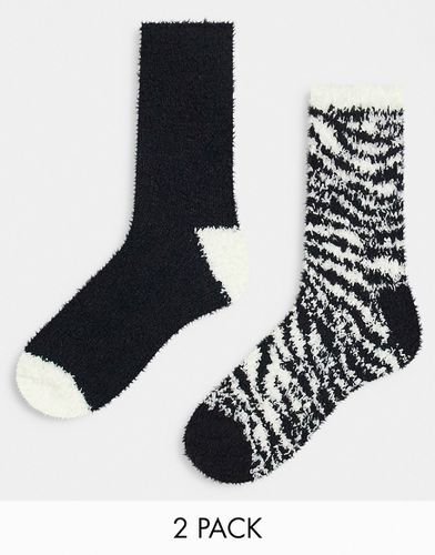 Lot de 2 paires de chaussettes duveteuses à zébrures - Topshop - Modalova
