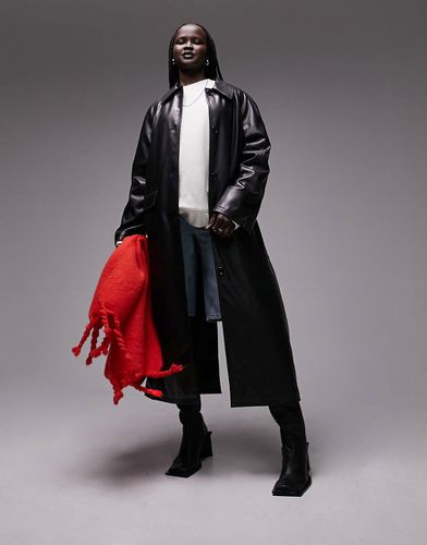 Manteau long en imitation cuir avec poches plaquées - Topshop - Modalova