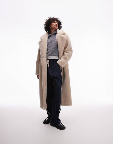 Manteau long en imitation peau de mouton - Crème - Topshop - Modalova