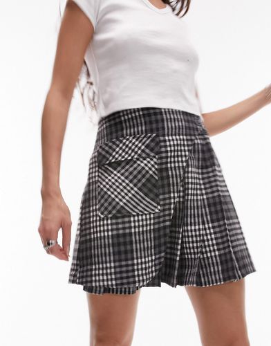 Mini-jupe plissée à carreaux - Noir et blanc - Topshop - Modalova