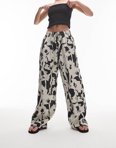 Pantalon d'ensemble à fleurs coupe ballon en lin - Noir et blanc - Topshop - Modalova