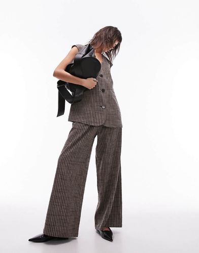 Pantalon d'ensemble plissé coupe ample en lin rayé - Topshop - Modalova