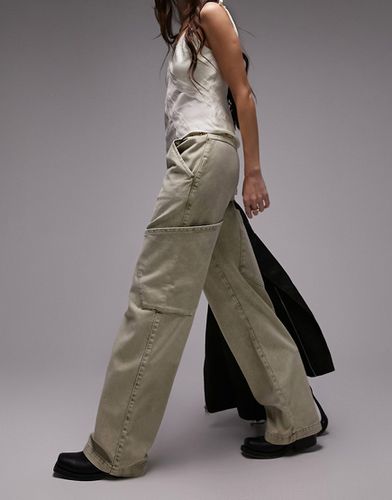 Pantalon droit à taille basse et poches oversize - Taupe délavé - Topshop - Modalova