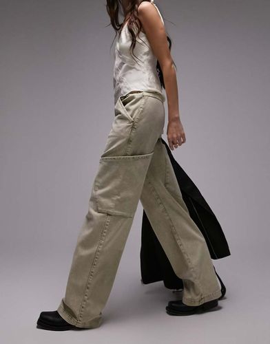 Pantalon droit à taille basse et poches oversize - Taupe délavé - Topshop - Modalova