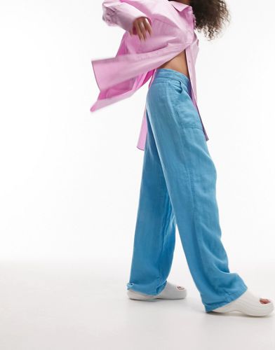 Pantalon droit cargo en lin à taille basse - Kaki - Topshop - Modalova
