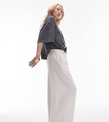 Pantalon en lin noué à la taille - Blanc - Topshop Petite - Modalova